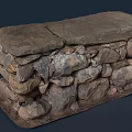 Rustic Stone Bench Structure With Stacked Irregular Stones And Slab Top 3d model