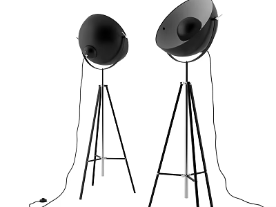 Two Black Modern Floor Lamps With Tripod Stand And Round Shades 3d model