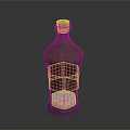 Ornamental Glass Bottle With Wooden Cork Copper Green Decoration And Red Square Section