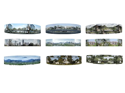 Various Panoramic Scenic Views Featuring City Nature And Traditional Architecture 3d model