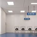 Sterile Cleanroom Corridor With Blue Floor White Walls And Industrial Equipment