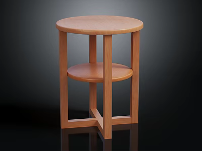 Stylish Wooden Round Side Table With Two Tier Shelf And Sturdy Legs Design 3d model