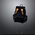 Balenciaga Navy Blue Velvet Backpack With Orange Decorative Buckles And Zipper Pockets