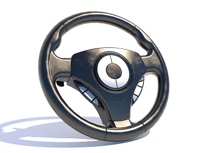 Black Leather Car Steering Wheel With Circular Logo And Control Buttons Design 3d model