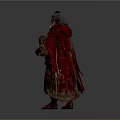 Elderly Man Holding Staff And Stone Tablet Wearing Robe With Red Cloak