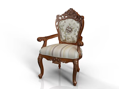 Traditional Carved Wooden Dining Chair With Armrests And Upholstered Seat Back 3d model