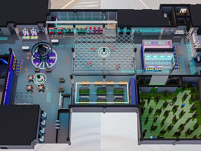 Modern Commercial Complex Interior Layout With Shopping Zones Dining Areas And Green Spaces 3d model