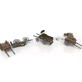 Vintage Wooden Horse Drawn Carts With Spoked Wheels And Wooden Frames
