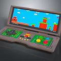 Retro Portable Game Console with Classic Gaming Controls Displaying Red Castles and Green Platforms