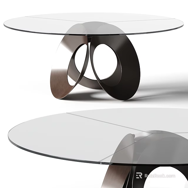 Round Glass Top Coffee Table With Modern Sleek Metal Curved Base Design 3d model 