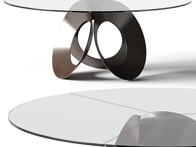 Round Glass Top Coffee Table With Modern Sleek Metal Curved Base Design 3d model