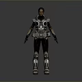 Female Warrior Character in Intricate Metal and Leather Armor with Shoulder Chest Leg Parts