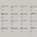 Various Types of Metal Door Handles with Different Designs Arranged in Rows