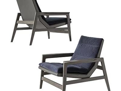 Modern Armchair With Blue Cushion And Wooden Frame For Living Room Design 3d model