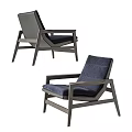 Modern Armchair With Blue Cushion And Wooden Frame For Living Room Design