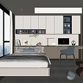 Modern Tatami Bedroom Interior With Wooden Desk Gray Chair Built in Storage Large Window