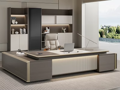 Modern Luxury Executive Office Desk With Ergonomic Boss Chair And Matching Full Storage Cabinets 3d model