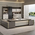 Modern Luxury Executive Office Desk With Ergonomic Boss Chair And Matching Full Storage Cabinets