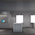 Modern Exhibition Hall Space With Large Screens Display Stand White Walls And Dark Flooring