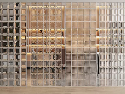 Modern Decorative Wall Design With Circular Cutouts Grid Patterns And Rectangular Panels 3d model