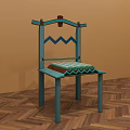 Turquoise Dining Chair With Geometric Backrest And Striped Seat On Wooden Herringbone Floor