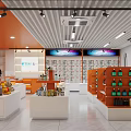 Specialty Store Interior With Orange And White Decor Shelves Displaying Various Products Ceiling Lights