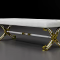 Elegant White Upholstered Tufted Sofa Bench With Golden Decorative Metal Legs