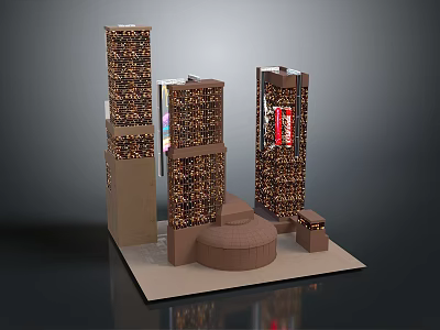 Cartoon Scene With Decorative Tall Building Models And Multiple Tower Structures 3d model