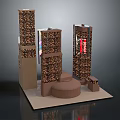 Cartoon Scene With Decorative Tall Building Models And Multiple Tower Structures