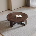 Modern Sofa Coffee Table Set With Round Wooden Top Open Book on Gray Rug