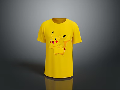 Cute Yellow Short Sleeve T-shirt With Pikachu Print For Daily Wear 3d model