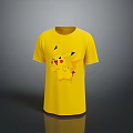 Cute Yellow Short Sleeve T-shirt With Pikachu Print For Daily Wear