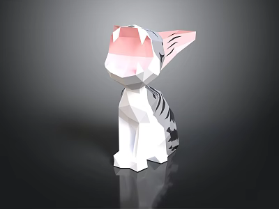 Low Poly Tiger Figurine With Open Mouth Pink Interior And Black White Stripes 3d model