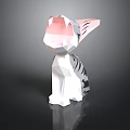 Low Poly Tiger Figurine With Open Mouth Pink Interior And Black White Stripes
