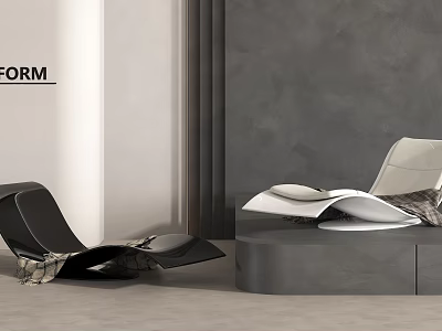 Modern Black And White Leather Lounge Chair In Stylish Minimalist Interior Space 3d model