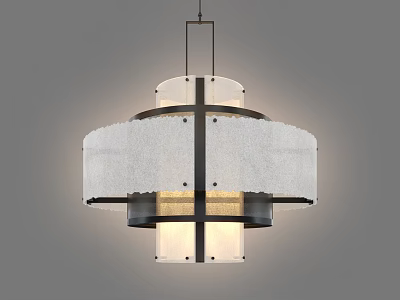 Modern Pendant Light With Metal Frame And Layered Frosted Fabric Shade Design 3d model