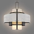 Modern Pendant Light With Metal Frame And Layered Frosted Fabric Shade Design