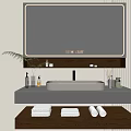 Modern Bathroom Cabinet Frame With LED Mirror White Basin Folded Towels And Toiletries
