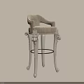 Elegant Beige Fabric Bar Stool With White Carved Legs And Armrests