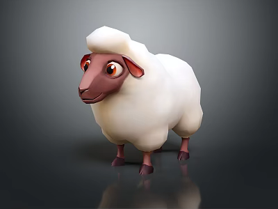Cute Fluffy Wool 3D Cartoon Sheep Character With Big Eyes And Red Ears 3d model