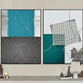 Modern Abstract Wall Art With Teal Tones And Geometric Patterns Design 3d model
