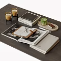Stylish Decorative Ornament Combination With Open Books Notebook Pen Candles And Tray