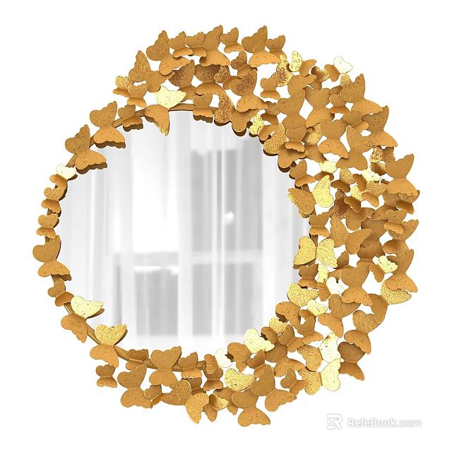 Decorative Wall Mirror Adorned with Golden Butterfly Ornaments for Modern Home Decoration 3d model 