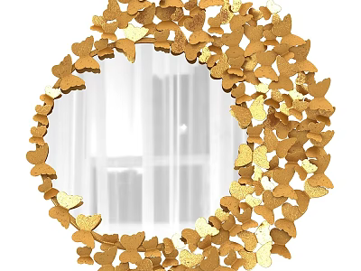 Decorative Wall Mirror Adorned with Golden Butterfly Ornaments for Modern Home Decoration 3d model