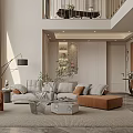 Modern Elegant Living Dining Room Interior With Sofa Coffee Table Floor Lamp Armchair And Rug