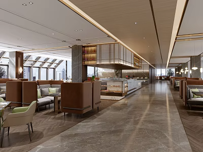 Elegant Modern Restaurant Interior With Marble Floors Booth Seating And Natural Light 3d model