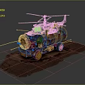 Rusty Vehicle Model With Helicopter Rotor On Cracked Ground Surface 3d model