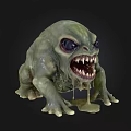 Green Monster Character With Large Eyes Sharp Teeth And Dripping Slime