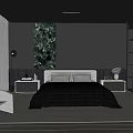 Modern Dark Bedroom Interior With Striped Walls Green Marble Painting Bedside Tables And Open Wardrobe