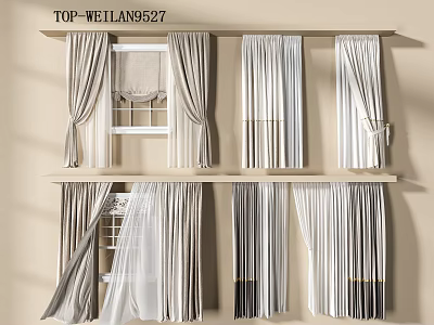 Elegant Curtains With Sheer Layers Pleated Designs And Neutral Tones For Home Windows 3d model
